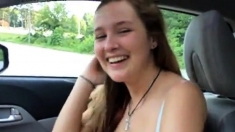 College girl wants to fuck in the car at broad day light
